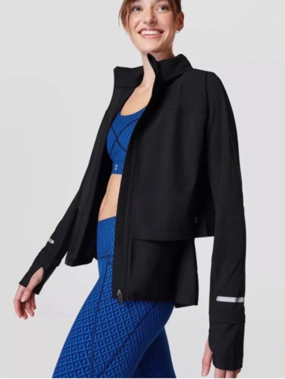 NWT Sweaty Betty Fast Track Running Jacket Black Small Hood Reflective Zip